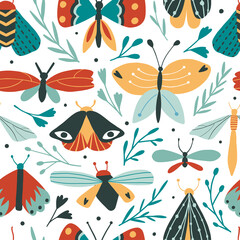 Doodle insects seamless patterns