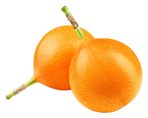 Granadilla or yellow passion fruit isolated on white background, clipping path, full depth of field