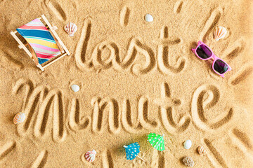 Last minute vacation (holiday). Beach - travel agency poster concept