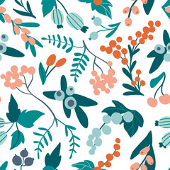 Seamless pattern with hand drawn colorful doodle berry