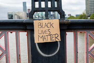 Black Lives Matter Cardboard Sign On London Bridge