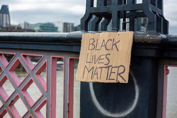 Black Lives Matter Cardboard Sign On London Bridge