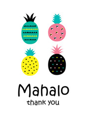 cute pineapple thank you card vector with hawaii word of thank you. cute pineapple appreciation card illustration.
