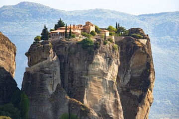 Fototapeta na wymiar Great view of the monasteries of Meteora in Greece. Landscape with monasteries and rocks in the sunset