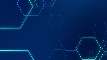 Obraz na płótnie Canvas Hexagon geometric blue neon lights technology Hi-tech dark background. Abstract graphic digital future science concept design.