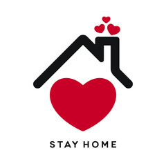 Stay Home Icon with Heart Shapes
