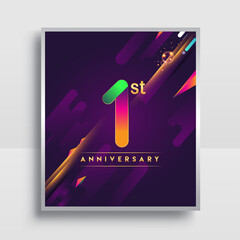 1st years anniversary logo, vector design for invitation and poster birthday celebration with colorful abstract background isolated on white background.