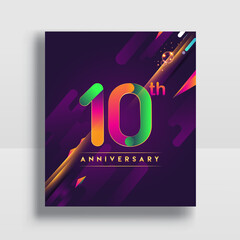 10th years anniversary logo, vector design for invitation and poster birthday celebration with colorful abstract background isolated on white background.
