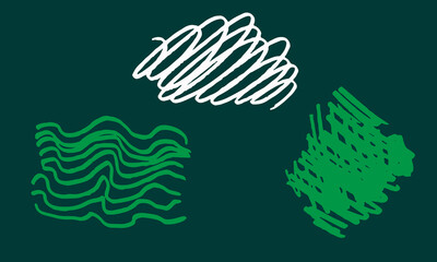 Vector freehand scribble collection isolated on green background. Hand drawn abstract illustration. Texture of writing materials. Handwritten doodles and pencil strokes