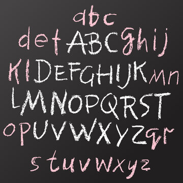 Handwritten vector chalked alphabet. Imitation texture of chalk. Modern hand drawn alphabet. Isolated letters.