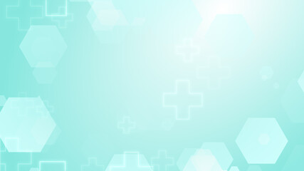 Hexagon cross geometric blue green pattern medical bright background. Abstract graphic design technology and science concept.