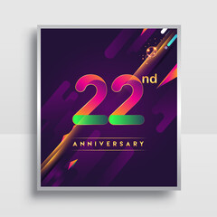 22nd years anniversary logo, vector design for invitation and poster birthday celebration with colorful abstract background isolated on white background.