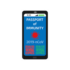 Electronic passport of immunity covid-19 in a phone. Vector illustration.