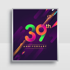 39th years anniversary logo, vector design for invitation and poster birthday celebration with colorful abstract background isolated on white background.