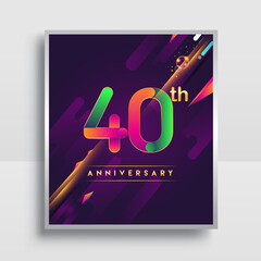 40th years anniversary logo, vector design for invitation and poster birthday celebration with colorful abstract background isolated on white background.