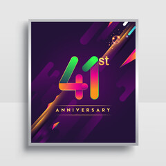 41st years anniversary logo, vector design for invitation and poster birthday celebration with colorful abstract background isolated on white background.