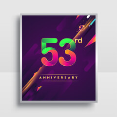 53rd years anniversary logo, vector design for invitation and poster birthday celebration with colorful abstract background isolated on white background.