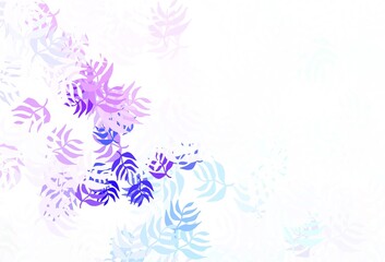 Light Pink, Blue vector doodle background with leaves.
