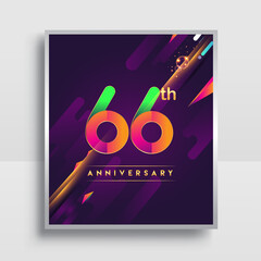 66th years anniversary logo, vector design for invitation and poster birthday celebration with colorful abstract background isolated on white background.