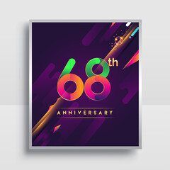 68th years anniversary logo, vector design for invitation and poster birthday celebration with colorful abstract background isolated on white background.
