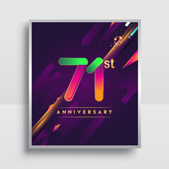 71st years anniversary logo, vector design for invitation and poster birthday celebration with colorful abstract background isolated on white background.