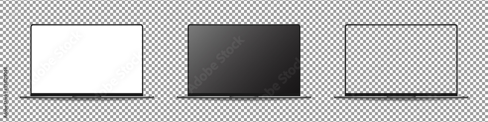 Poster modern laptop computer mockup set. laptop with blank screen. mockup isolated on transparent backgrou