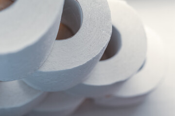 Pyramid from rolls of white toilet paper. Top view.