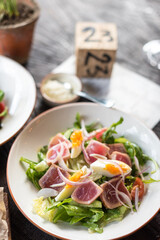 Seared Tuna, Eggs and Tomato Salad. Nicoise Salad