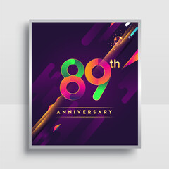 89th years anniversary logo, vector design for invitation and poster birthday celebration with colorful abstract background isolated on white background.