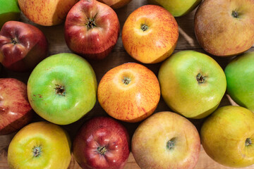 Tasty green, yellow and red apples. Healthy and nutritious food