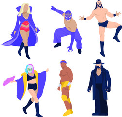 set of wrestlers. stand in an unusual pose