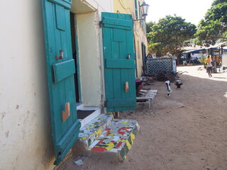 Pretty house with emerald green doors, Goree Island, Dakar, Senegal