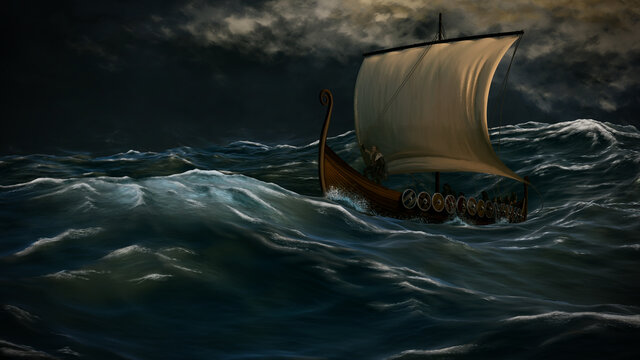 Viking ship in the storm