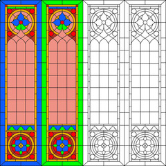 stained glass window in a classical style with flowers, grass and leaves