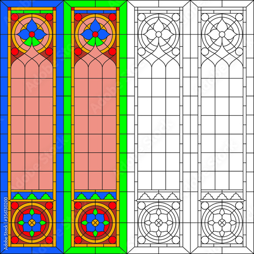 Stained Glass Window In A Classical Style With Flowers Grass And Leaves Wall Mural Zolotovek