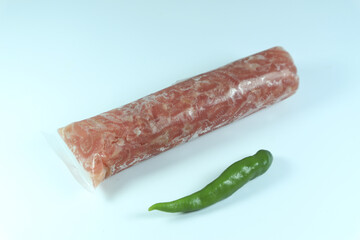 Sausage pork and chili on a white background.