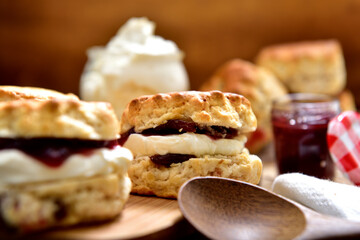 Homemade Scones with cream and marmalade