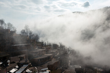 Foggy morning in mountain village Masouleh, Gilan Povince, Iran, unesco world heritage