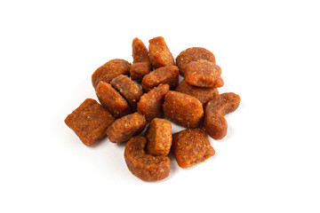 heap of pet food for cats, dogs on a white background. isolate