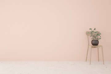 White cozy minimalist room with chair. Scandinavian interior design. 3D illustration