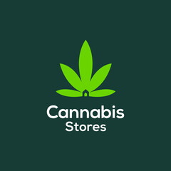 hemp leaf  cbd marijuana logo with home or house symbol cannabis store