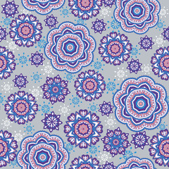 Seamless ornamental oriental pattern. Repeating geometric tiles with mandala. Vector laced decorative background with floral and geometric ornament. Indian or Arabic motive. Boho festival style