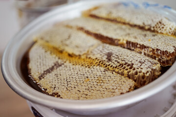 Close up detail photo of honey in local shop