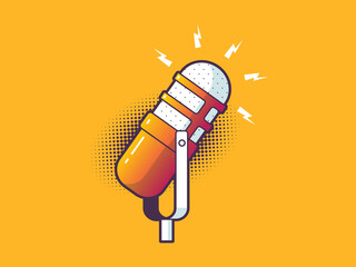 Podcast microphone vintage pop art style vector illustration