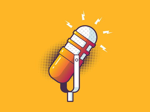 Podcast Microphone Vintage Pop Art Style Vector Illustration