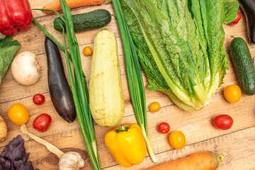 A lot of different ripe tasty vegetables. Healthy food