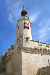 Clock tower on the Town Hall in Old Town downtown area in La Rochelle, Charente Maritime, France.