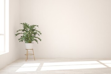 White minimalist empty room. Scandinavian interior design. 3D illustration