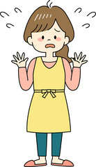 焦るエプロン姿の主婦（全身）