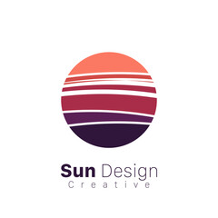 Stylized sun logo flat style. Round warm abstract form. Vector design element of the summer heat. Solar icon. Stock vector illustration isolated on white background.